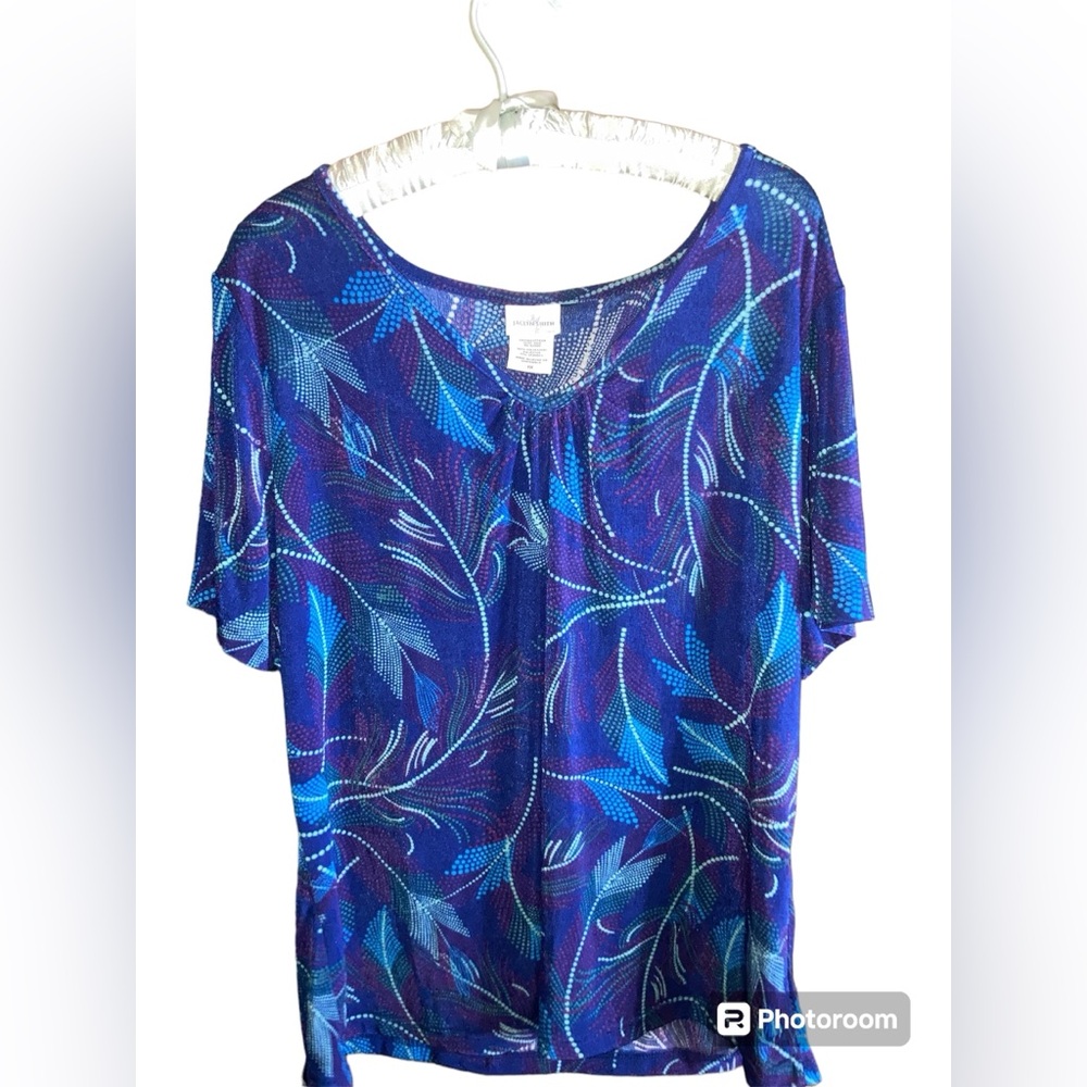 Jaclyn Smith Blouse, blue and purple paisley print size 1x